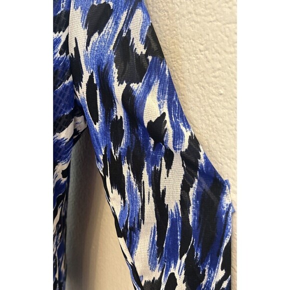 Alfani  Blue Multi Color Printed Asymmetrical Pullover Blouse Size L (12/14) - Picture 6 of 9